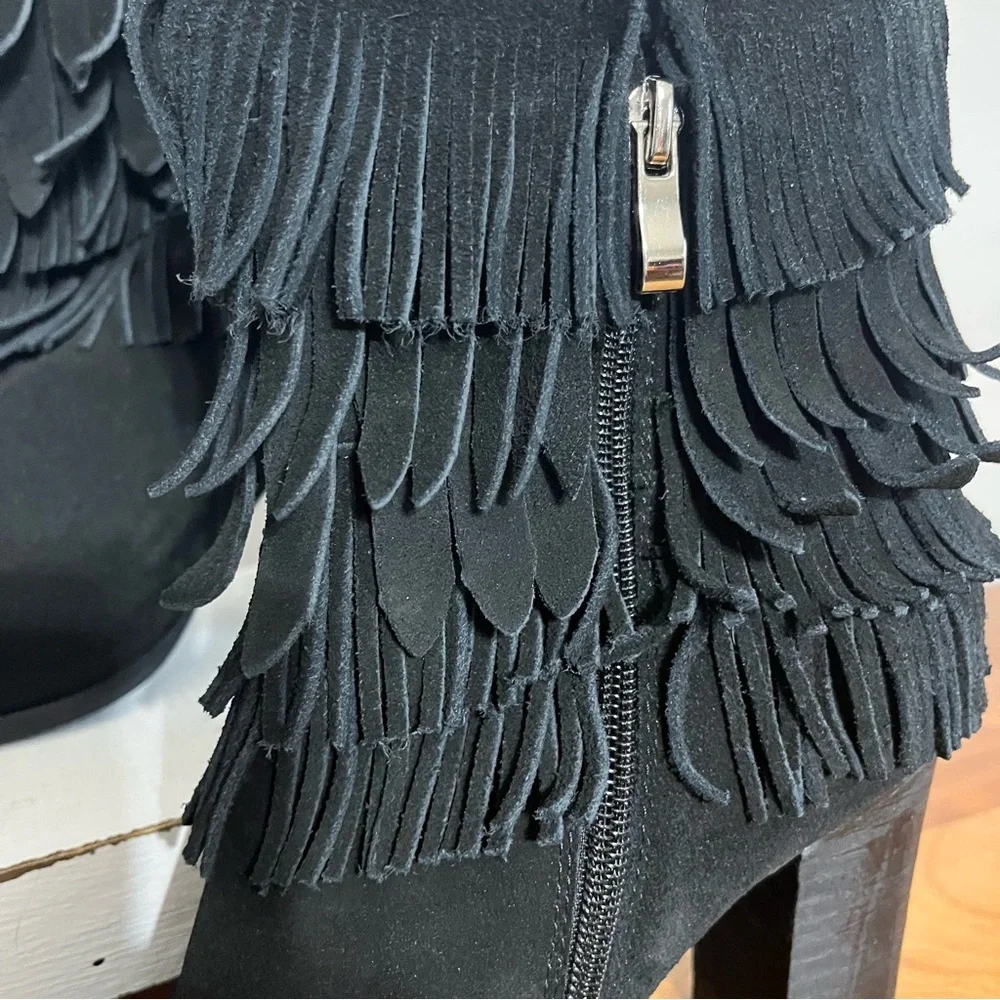 Women’s Catherine Malandrino Domenica Black Fringe Bootie‎ Ankle Boots Size 8